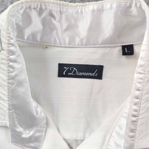 7 Diamonds Shirt Mens Large White Button Down Y2K  Gothic Punk Grunge Rockabilly - Picture 10 of 14